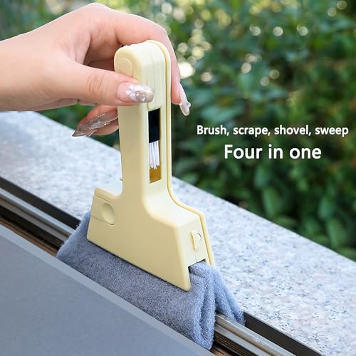 Image of Window Track Cleaner Tool, 3Pcs 4-in-1 Groove Cleaning Brush (with Bristle Brush, Gap Dustpan, Scraper) + 4pcs Replacement Cloth, Washable Cleaning Gadgets for Sliding Door, Sill, Car Vents
