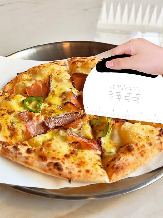 Stainless Steel Dough Scraper with Measuring Scale - 6.2-Inch Multifunctional Spatula for Vegetables, Bread, Pizza & Pastry, Black Baking & Kitchen Tool
