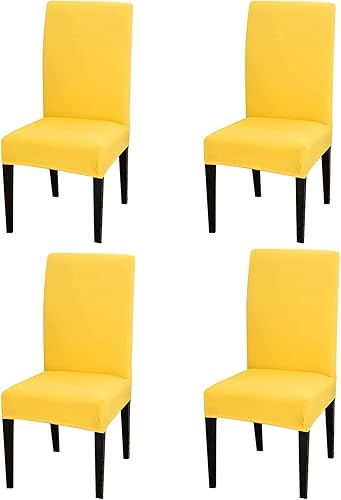 Chickwin Paquete de 4 fundas para sillas de comedor, color amarillo, elásticas Parsons, fundas para sillas de comedor, con respaldo alto, sin
