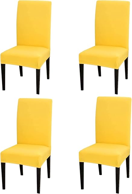 Chickwin Dining Chair Cover Set of 4, Stretch Dining Chair Slipcover Modern High Back Chair Cover, Elastic Washable Dining Chair Seat Protector for Kitchen Dining room (Yellow)