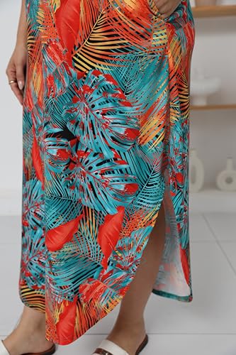 Image of Women's Plus Size Maxi Dresses V Neck Casual Short Sleeve Loose Pocket Slits Long Dress XL-5XL