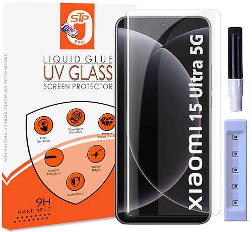 Image of STP FEEL Premium UV Tempered Glass Screen Protector Compatible For Xiaomi 15 Ultra 5G (6.73 Inch, Pack of 1) Full Adhesive UV Curved Case Friendly HD Clarity with easy installation kit