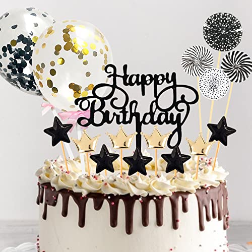 Glitzer Cupcake Toppers "Happy 30th Birthday" – Tortendeko Schwarz Mit Sternen & Herzen