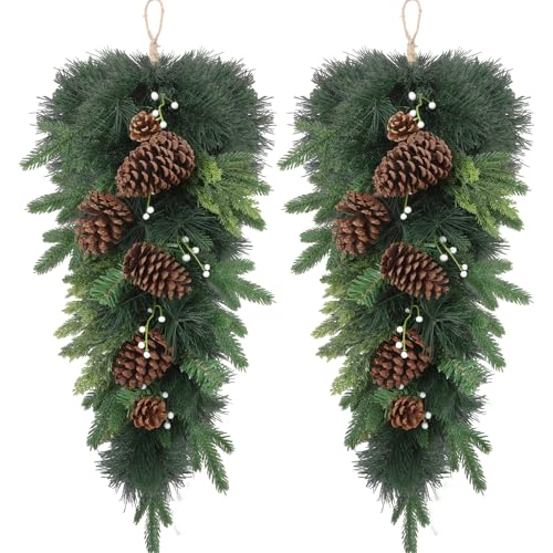Yunlly 2 Pcs Artificial Christmas Teardrop Swag 26" Artificial Pine