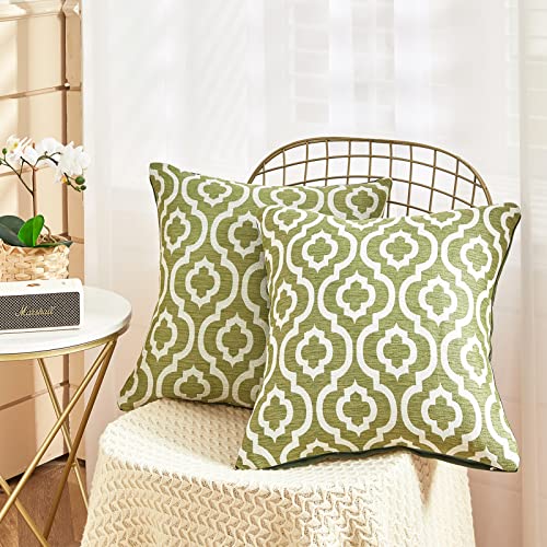 Trellis Jacquard Pillow Covers Set of 2 - Green Home Decor