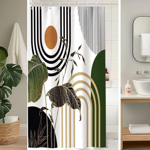 Uiiooazy Duschvorhang 120x180cm, Duschvorhang Anti Schimmel Boho Style Terracotta Tropisch Grün Palmenblätter Jungle Duschvorhänge Stoff Waschbar Wasserdicht Bad Vorhang mit 8 Haken für Badezimmer