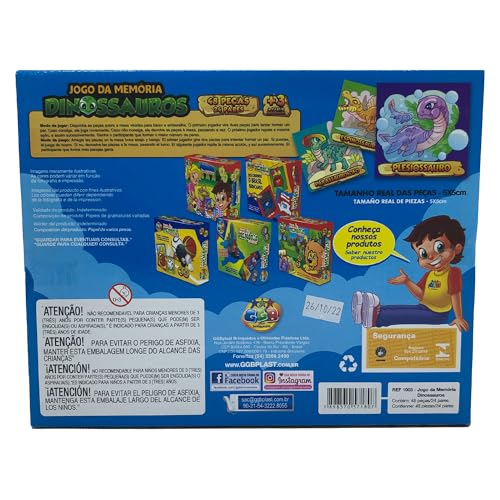 GGB Plast Jogo Da Memória Dinossauros 48 Peças, Multicor