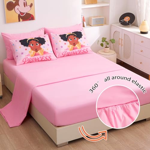 Image of Black Girl Princess Comforter Set for Girls,Pink Gradient Glitter 5pcs Kids Bedding Set Twin,Ultra Soft and Fluffy Bed in a Bag with Comforter Sheets Pillowcase & Sham