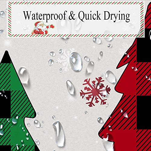 Merry Christmas Shower Curtain, Red Buffalo Check Plaid Christmas Tree Shower Curtain Set With Hooks, Winter Snowflake Farmhouse Shower Curtains Bathroom Decor Waterproof Fabric 72 X 72 Inches #TOP4