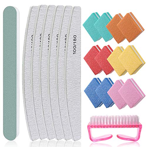 Nail Files and Buffers 20Pcs, Professional Nail Files Block for Nail Grinding Polishing, Manicure Tools Nail Scrubbing Brush for Nail Art Gel Suit for Home and Salons Use