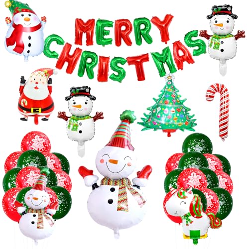 Merry Christmas Party Foil Balloons, Christmas Snowman Balloon Decoration Set, Festive Themed Party Decoration, Suitable for Family, School, Store Decoration