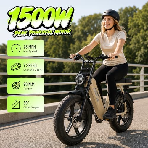Image of TST Electric Bike for Adults, 1500W Peak Motor 60 Miles Fat Tire Ebike with 48V 15 /30Ah Removable Battery 20 inch Fat Tire E Bike, Full Suspension and 7-Speed,Off-Road Electric Bicycle for City Commuting