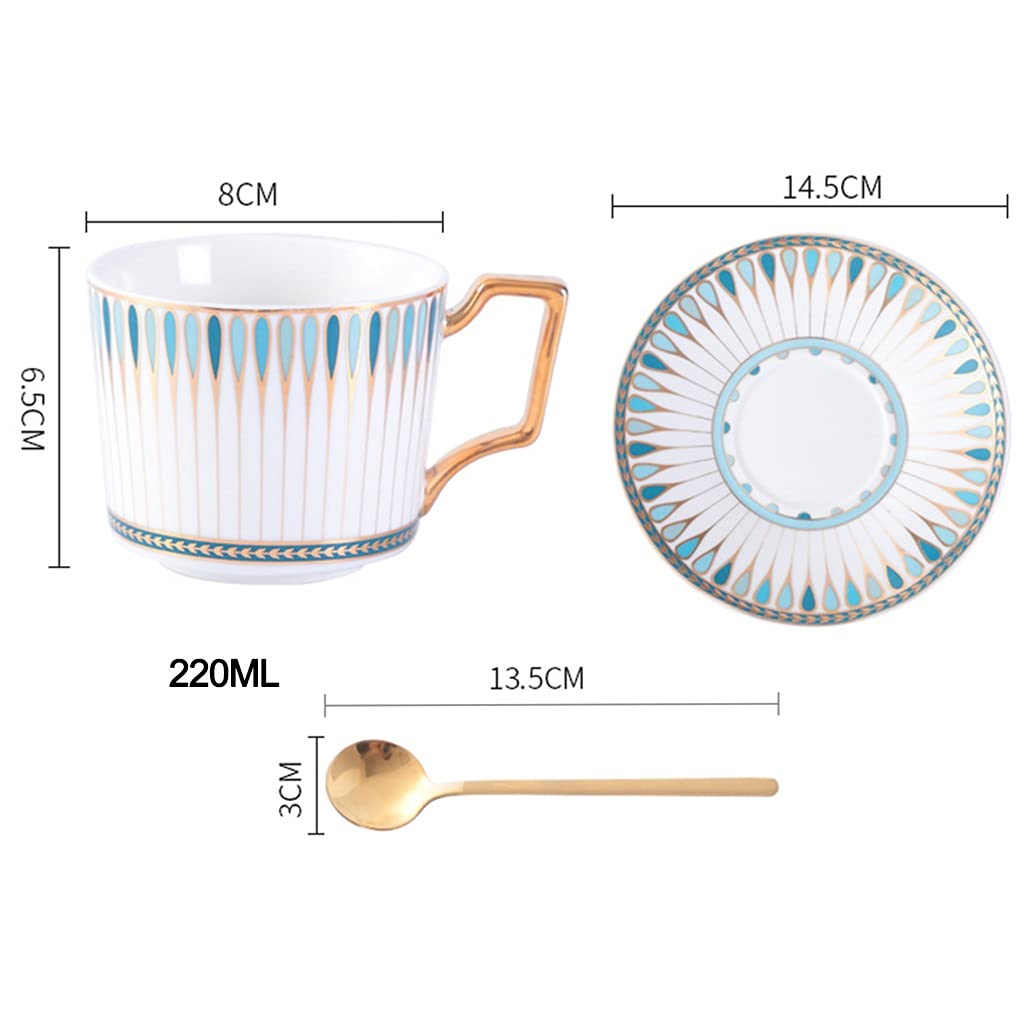 Untertassen und Löffel, Keramikbecher, Teetassen- und Untertassen-Sets 7,4 Unzen, goldene Handdruck-Teetasse mit Untertassen-Set und Tasse und Keramik-Untertassen-Set for Kaffeespezialitäten, Latte, C
