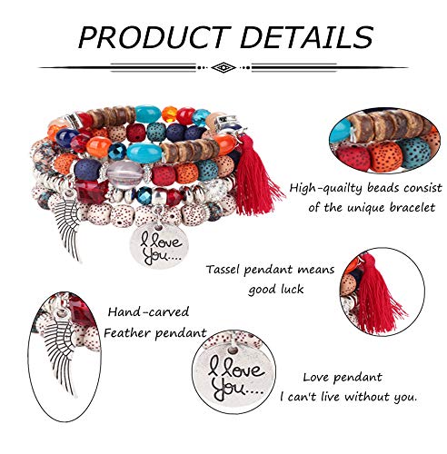 Yadoca 8 Pcs Bohemian Wood Beaded Bracelets Set For Women Boho Multilayer Tassel Strand Elephant Charm Bracelets Stretch #TOP1