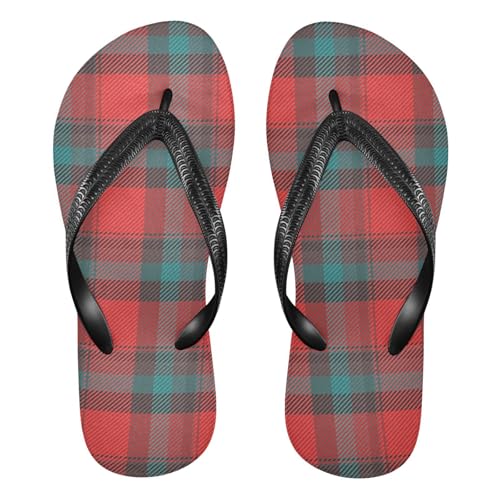 Plaid Square Red Flip Flops for Beach Thong Sandals Anti-slip Lightweight Beach Slippers for Summer Outdoor Travel