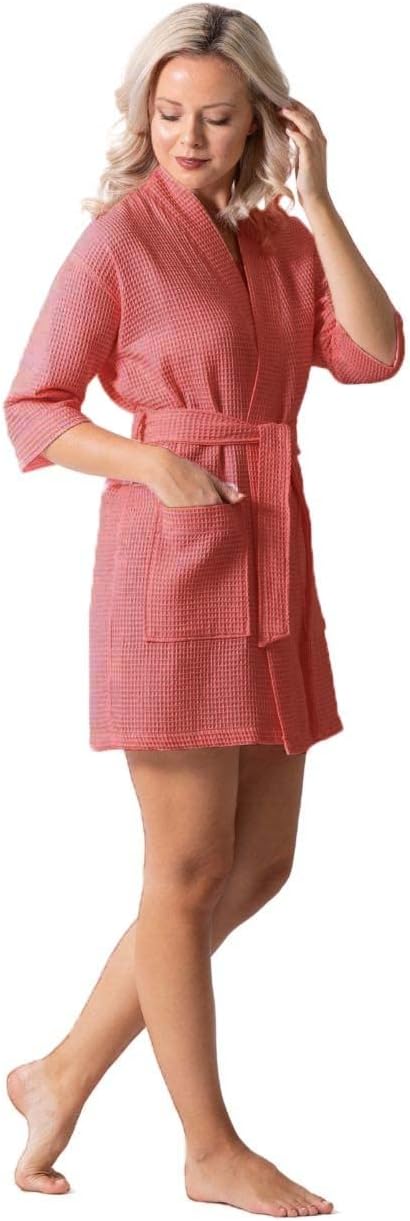 Turkish Linen Lightweight Waffle Knit Bath, Spa & Bridesmaids Kimono Short Robes for Women - Quick Dry & Soft - Image 2
