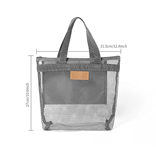 Mesh-Shower-Caddy-Quick-Dry-Portable-Tote-with-Zipper-and-Inner-Pocket-Beach-Bag-Lightweight-Bath-Organizer-for-College-Dorm-Swimming-Gym-Beach-Travel-Gray