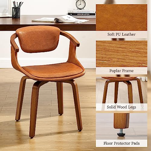 Art Leon Desk Chair No Wheels, Mid Century Modern Swivel Accent Chair, Faux Leather Home Office Desk Chair For Small Spaces Living Room Bedroom, Brown #TOP3