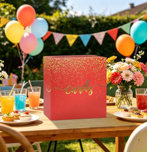 Image of FALIZIFU Red Wedding Card Box with Gold Foil Red Gift Card Holder Box for Party Wedding Reception Graduation Birthday Baby Shower Retirement Cardboard Envelope Raffle Box with Slot