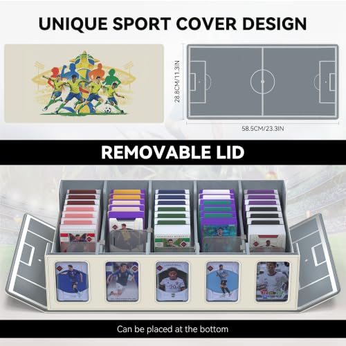 Image of Kabinka Soccer Card Storage Box with Window Display, 5-Row Sport Card Storage Box, 3900+ Card Deck Box for Soccer Sports Card TCG, 5 Top Loaders, 5 Stoppers, 48 Dividers, 1 Dice Tray (Soccer 2)