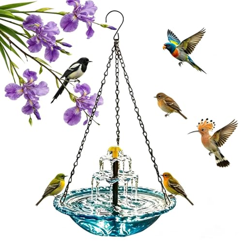 Bebedero para pájaros colgante con fuente solar, bebedero de agua para pájaros con fuente, 3 niveles para colgar, fuente solar para pájaros con agua corriente, para jardín, patio, terraza, exterior