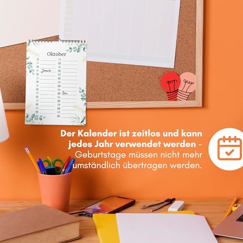 Geburtstagskalender jahresunabhängig - Immerwährender Kalender undatiert zum Eintragen von Geburtstagen (Eukalyptus, A5)