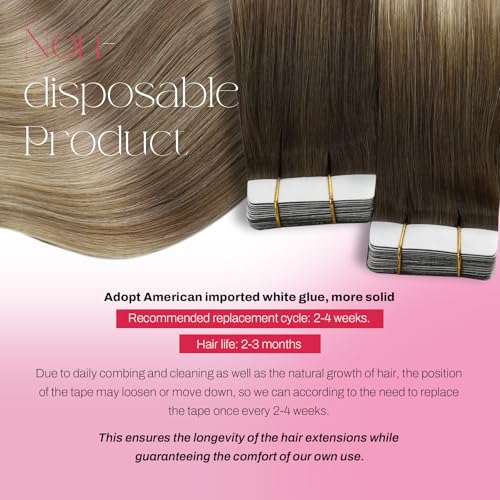 Image of Moresoo Tape in Extensions Human Hair Brown Blonde 12in 20Pcs 30g
