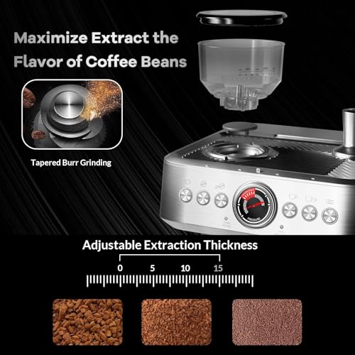 Image of 20 Bar Espresso Machine with Grinder & Milk Frother, Coffee Machine with 96Oz Removable Water Tank, Professional Espresso Maker for Home Cafe, Stainless Steel Coffee Maker for Cappuccino, Latte