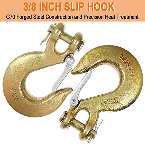 Apochon 4 Pack 3/8 Inch Clevis Slip Hooks, Grade 70 Forged Steel Heavy Duty Chain Hook With Safety Latch,Clevis Hook For Trailer Wiring, Capacity -18,000Lbs Capacity #TOP2