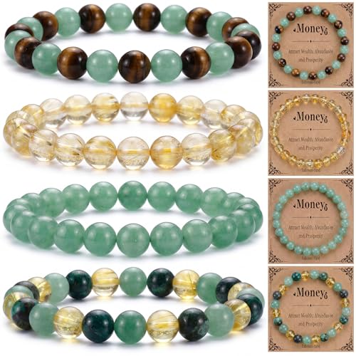 Kingdder 4set Wealth Money Attraction Bracelet for Women Men Good Luck Feng Shui Bracelet Natural Healing Crystal Jewelry(Classic Style)