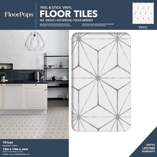 WallPops FP2481 Kikko Peel & Stick Bodenfliesen, Weiß und Cremefarben, 10 Stück, 30,5 x 30,5 cm