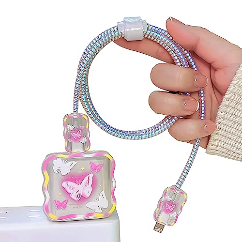 Image of iPhone Charger Case,Accessories,Protective Case for 18W 20W iPhone 14 13 12 11 Pro Max Fast Charging Cable Adapter Charger, Cute Lightning Data Cable Case for iPhone Charger,(Butterflies)