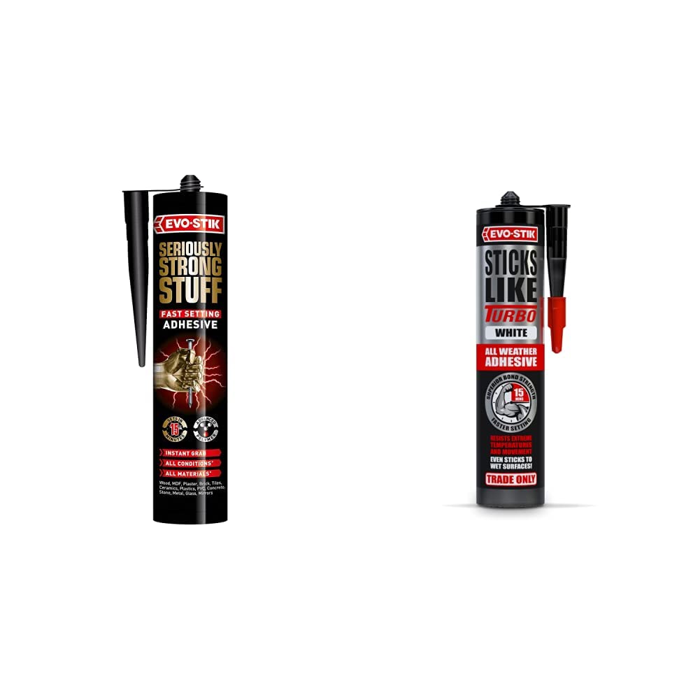 EVO-STIK Seriously Strong Stuff Fast Setting Adhesive, Colour: White, 290ml & Sticks Like Turbo Adhesive, All Weather, Fast Setting, Extreme Temperature & Movement Resistant, White, 290ml
