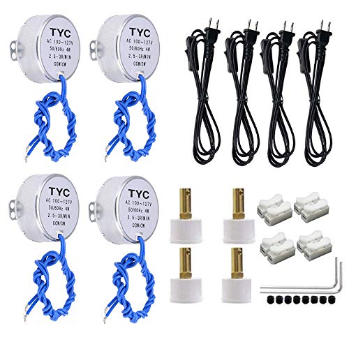 4PCS Synchronous Synchron Motor Electric Turntable Motor with 7mm Flexible Coupling Connector/6ft Power Cord Switch Plug,50/60Hz AC100~127V 4W CCW/CW for Crafting,Cup Turner,Cuptisserie (2.5-3R)