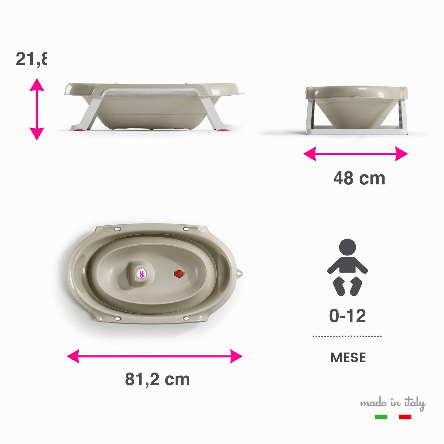 OKBABY Onda Slim Vaschetta Pieghevole per il Bagnetto del Neonato, 0-12 Mesi, Bianco