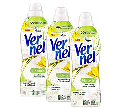 Naturals Weichspüler, Ylang Ylang & Süßgras, 100% vegan, 99% naturbasierte Inhaltsstoffe, ohne Silikone und Farbstoffe (96 (3 x 32)