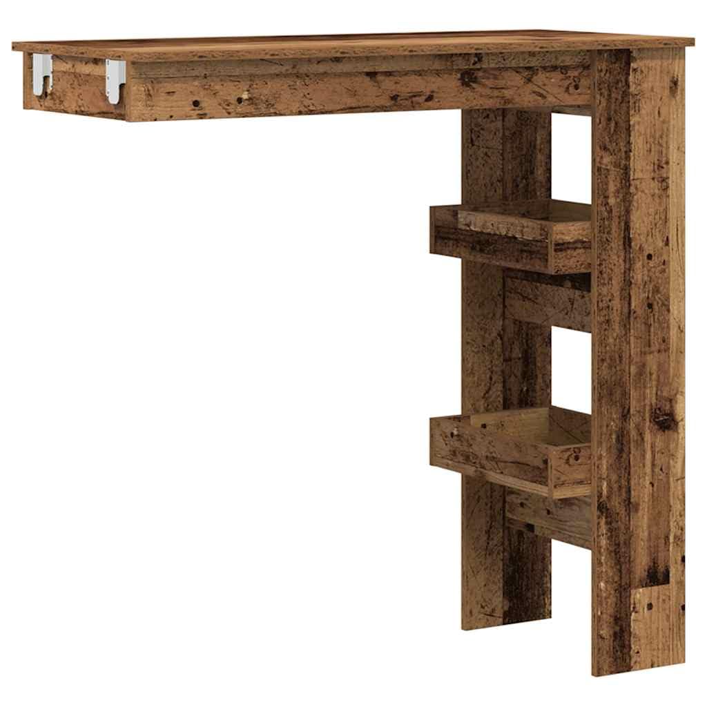 Stół barowy o wyglądzie starego drewna, materiał drewnopochodny, 102 x 45 x 103,5 cm, z 2 schowkami, stabilny stół kuchenny, idealny jako stół do jadalni, salonu, jadalni, na chwile