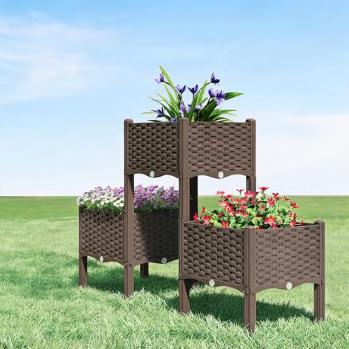 SUPCLUB 3 Sets Raised Garden Bed with Legs 47x15.8x14.6in Patio Elevated Flower Bed Plant Vegetable Boxes Stand for Indoor Outdoor Plant Fence Balcony Yard Gardening Supplies — view 2