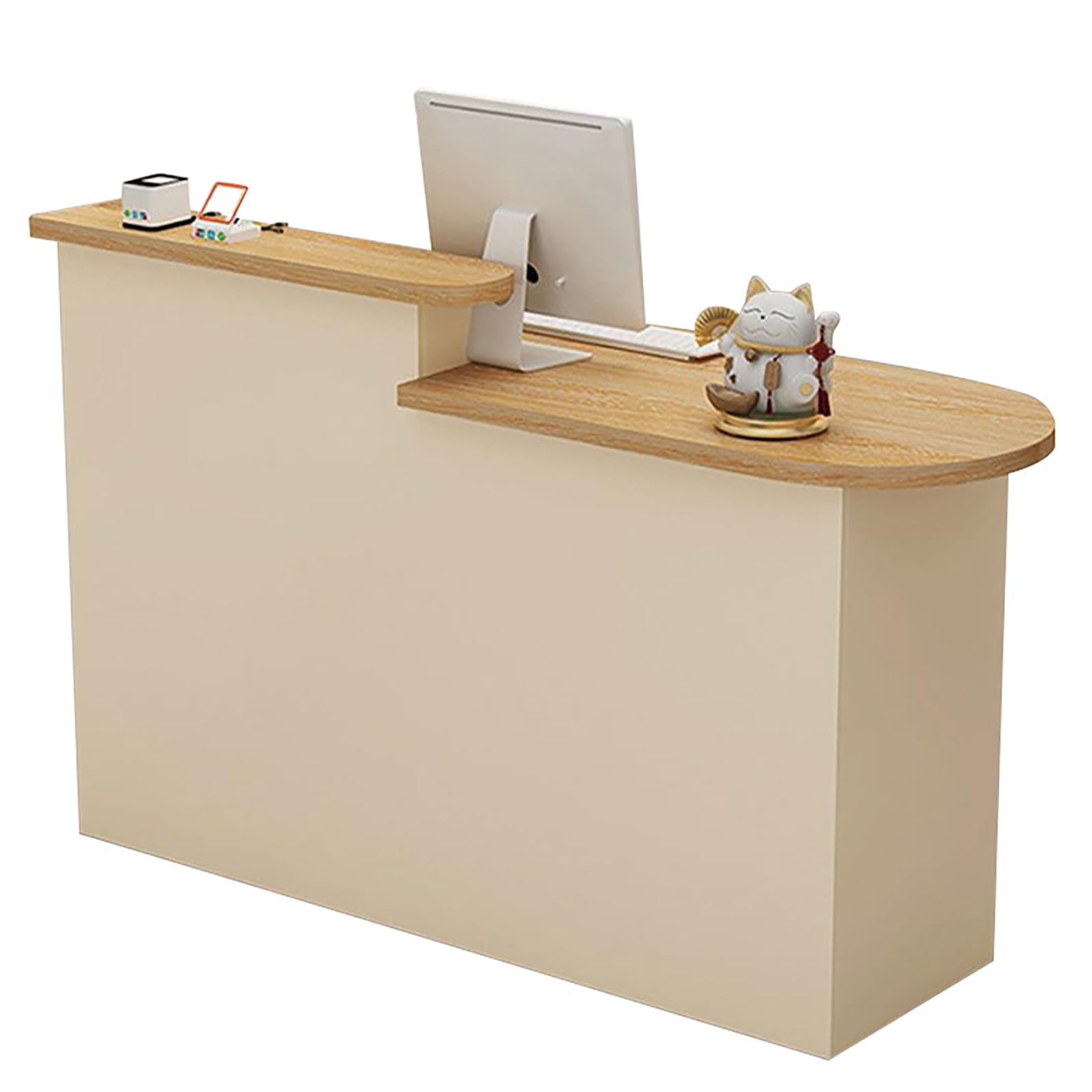 Banco Reception Moderno - 222x64x120 Cm, Bianco E Rovere, Con Cassetto E Scomparto Per Ufficio - Foto 10