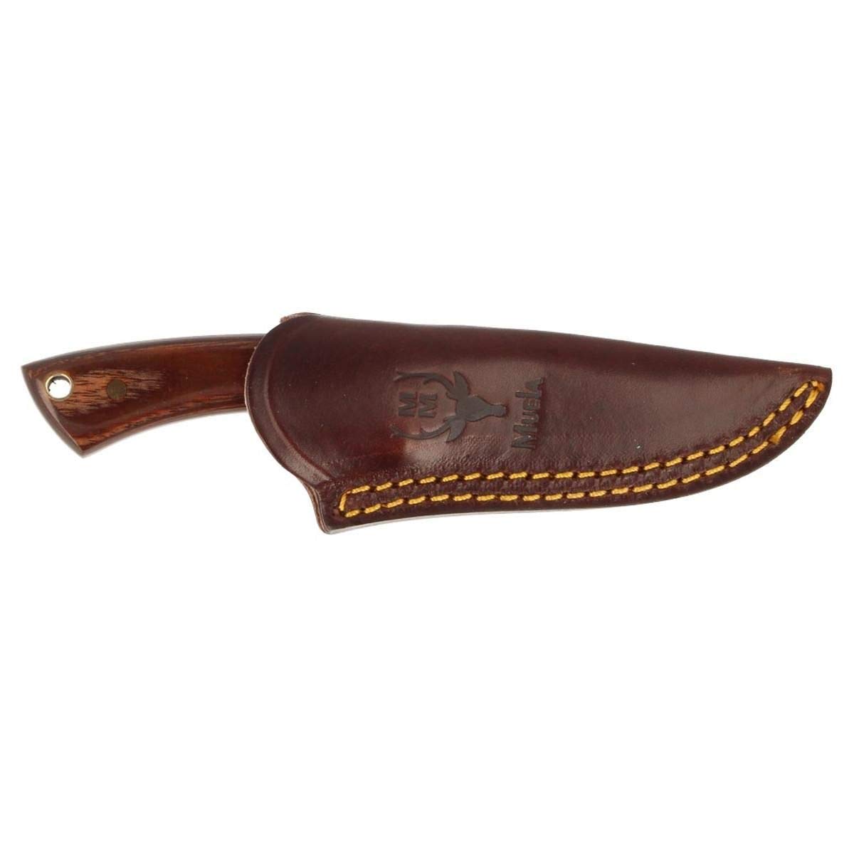 Muela Cuchillo Colibri COL-7M hoja de acero ACX-380 de 7 cm y empuñadura de madera prensada para Caza, Pesca, Supervivencia y Bushcraft Realizado en Ciudad Real + Portabotellas de regalo