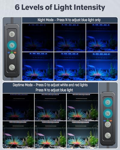 Image of Pawfly 5 W Aquarium LED Light 11 Inch Underwater Fish Tank Light with Full Spectrum IP68 Waterproof White Blue Red Lights with Daytime & Night Mode Timer Auto On /Off and Adjustable Brightness