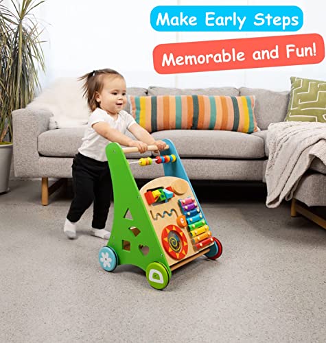 Pidoko Kids Wooden Baby Walker - Baby Activity Center Toys For 1 Year Old Boy Girl | Push Walker Toy For Babies - Baby Walkers For Girls Boys 12-18 Months | First 1St Birthday Gifts Toddlers Book Cups #TOP2