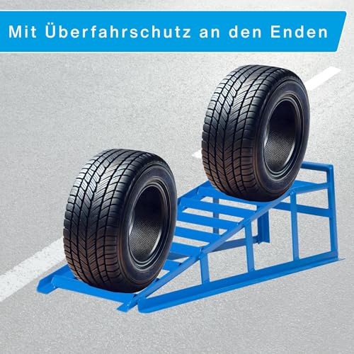cartrend 10904 Auffahrrampe, blau, Tragkraft 1000 Kg, für Reifen bis 195mm Breite, mit Überfahrschutz 1 Stück, Hebebühne, KFZ Rampe, Auffahrbock, Hebeplattform,