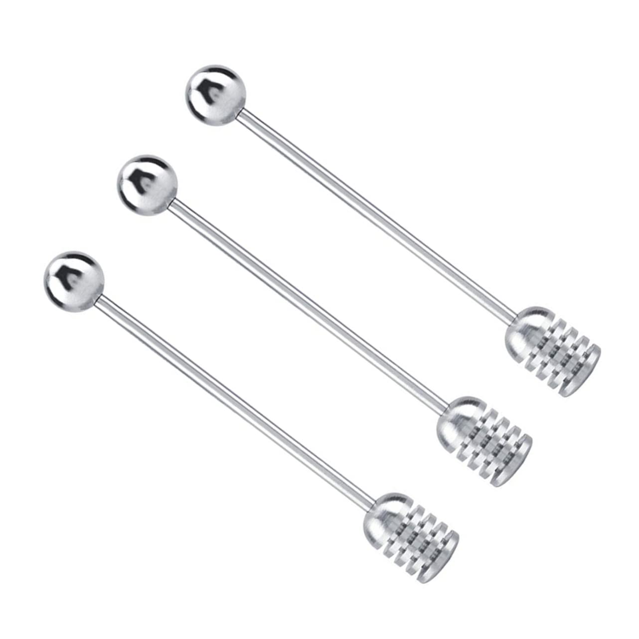 PRETYZOOM 3Pcs Stainless Steel Honey Dippers with Straight Handles Round Bead Design for Effortless Syrup Stirring and Honey Serving for Kitchen Use