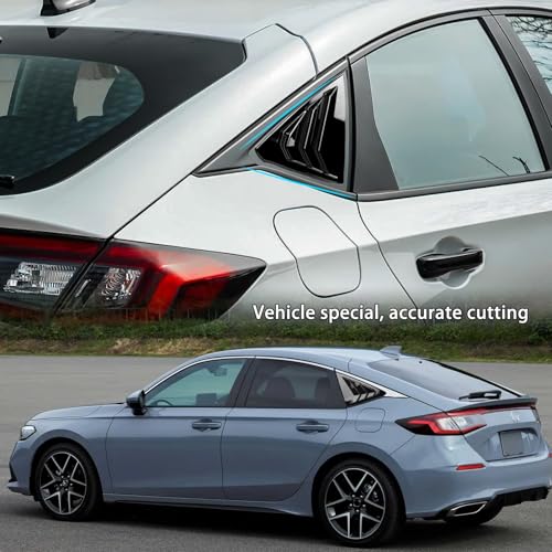 Image of Thenice for 11th Gen Civic Racing Style Rear Side Window Louvers Air Vent Scoop Shades Cover Blinds Compatible with Honda Civic Hatchabck Type R 2022 2023 2024 2025 2026 -Glossy Black