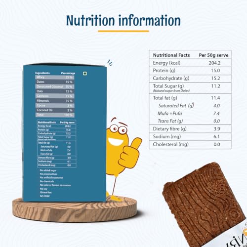 Image of ANAVRIN Choco Coconut Protein Bar - 15g Protein, 4g Fibre in each Bar (6 Bars x 50gm) No Added Sugar, Goodness of Dates, No Soy Gluten Free High Protein Energy Bar, Healthy Snack