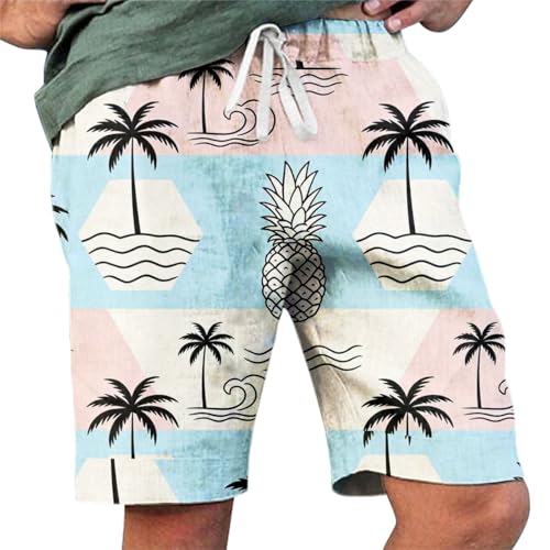 Pantalones cortos de verano para hombre, pantalones cortos de playa hasta la rodilla, pantalones cortos de lino, azul celeste, M