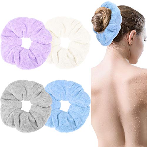 4 Pieces Large Towel Microfiber Drying Soft Scrunchies Thick Scrunchies Fuzzy Scrunchy Ponytail Holder for Hair Light Bobbles Ropes Wet and Dry Hair Accessories (Chic Colors)