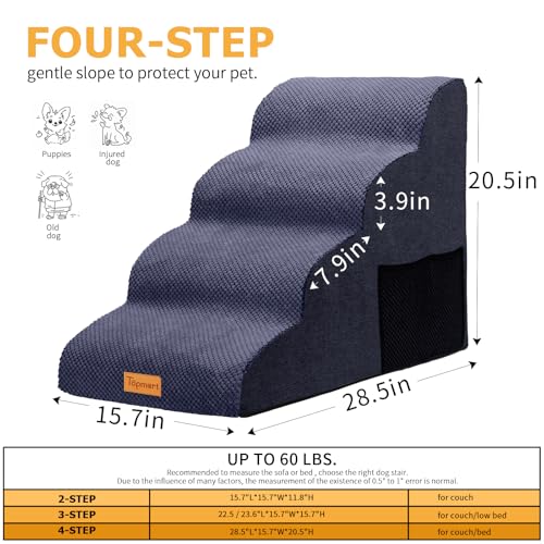 Image of Topmart High Density Foam Dog Steps 4 Tiers,Extra Wide Deep Pet Steps,Non-Slip Dog Stairs Ramp for Bed,Soft Foam Cat Ladder,Best for Older Injured,Older Pets,Cats with Joint Pain