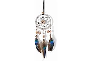 Dream Catcher Handmade Car Interior Rearview Mirror Dangle in Brown